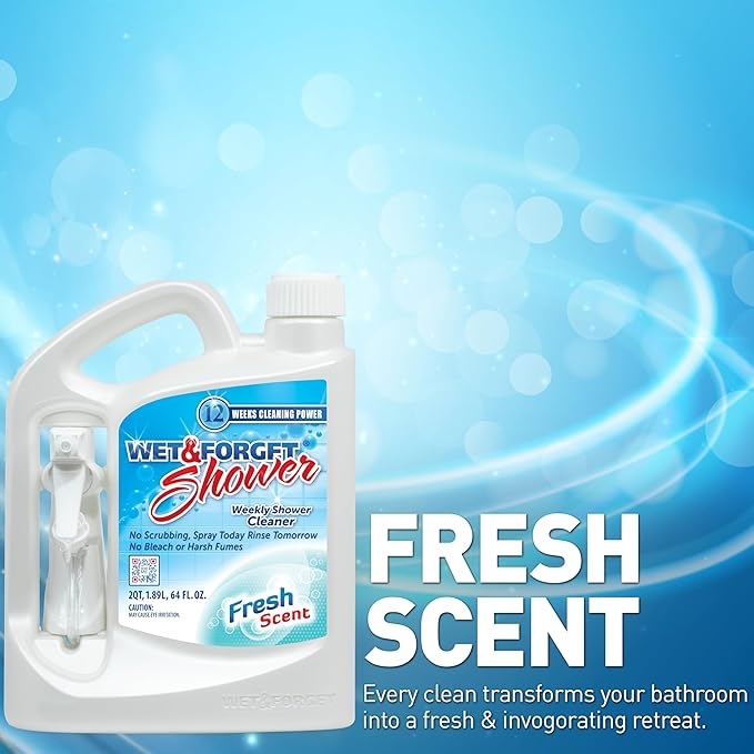 Wet & Forget Shower Cleaner Spray Multi-Surface Weekly Application Requires No Scrubbing, Bleach-Free Formula, Ready to Use, Fresh Scent, 3 Months of Cleaning, 64 Fluid Ounces, 1 Pack