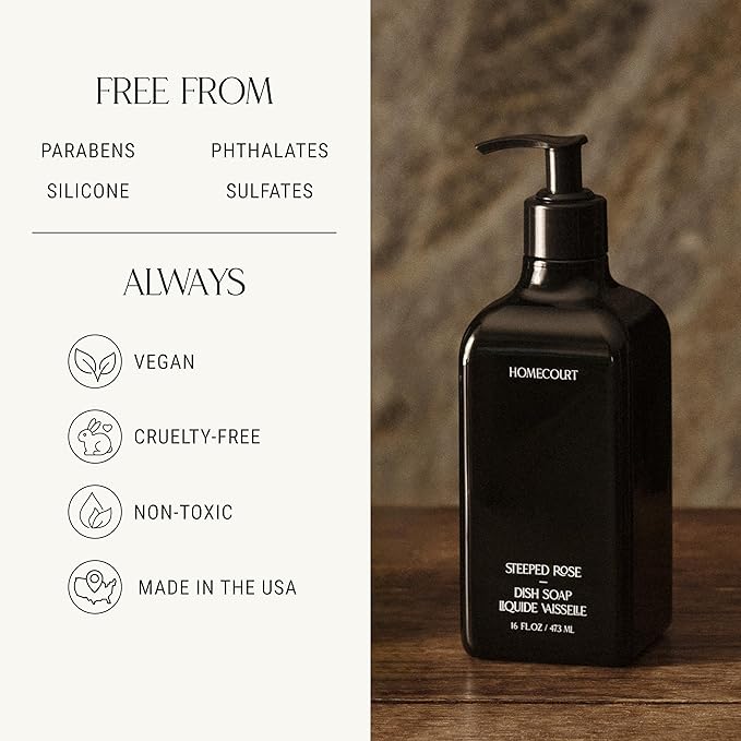 Homecourt Steeped Rose Dish Soap, Dishwashing Liquid with Clean Ingredients, Non-Toxic Dish Soap Liquid, Safe for People and Pets - 16 oz