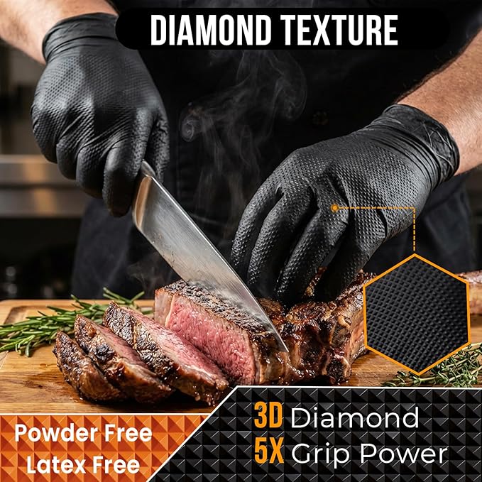 10 Mil Diamond Textured Nitrile Gloves, Heavy Duty Disposable, Extra Thick, Latex & Powder Free, Chemical and Puncture Resistant, Ideal for Auto Repair, Cleaning, Painting, X-Large