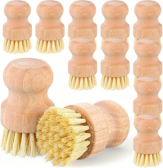 12 Packs Bamboo Scrub Brush for Dishes, 2 Pcs Natural Dish Brush with Sisal Bristles, Wooden Dish Scrubber for Pots, Pans & Vegetables, Eco-Friendly Kitchen Cleaning Tools