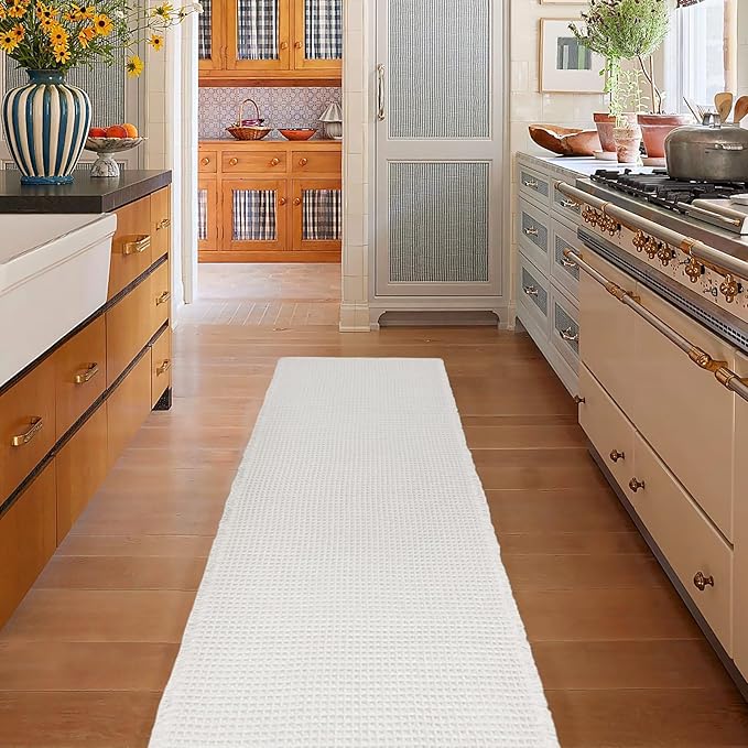 ZALL Waffle Bath Mat White Super Absorbent Non Slip Bathroom Rug 24X60inch,Machine Washable Ultra Soft Floor Mats