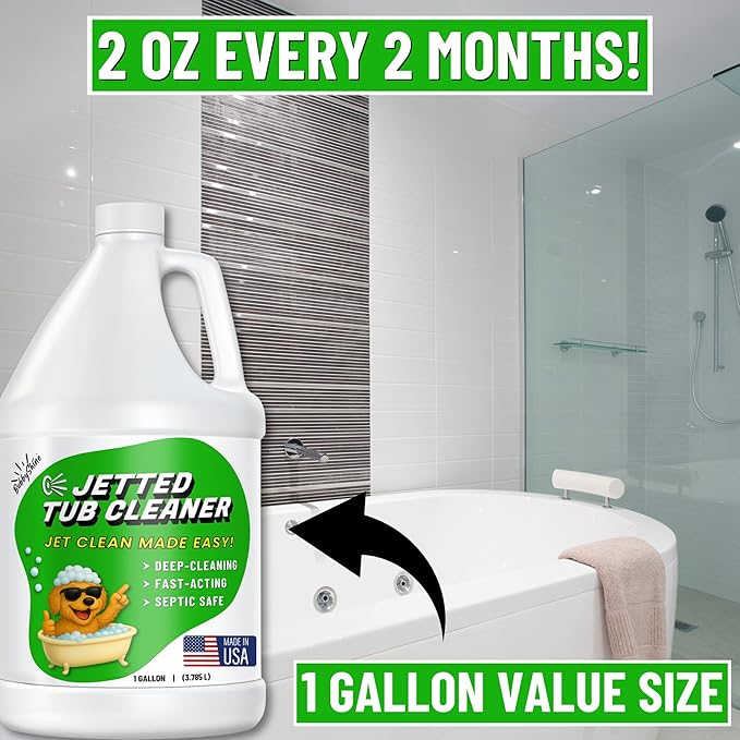 Jetted Tub Cleaner for Whirlpool & Jacuzzi Baths – Deep Jet Line & Pipe Flush Formula Removes Yuck, Buildup & Residue – Heavy Duty Bathtub Jet Cleaner for Acrylic & Fiberglass Tubs – Made in USA