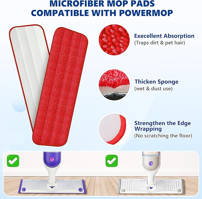 Spray Mops for Floor Cleaning: EXEGO Wet Mop with 3 Washable Microfiber Pads for Swiffer Powermop - Floor Flat Mop Dust Dry Nops for Hardwood Tile Wood Laminate Vinyl Marble - Home Commercial Mop