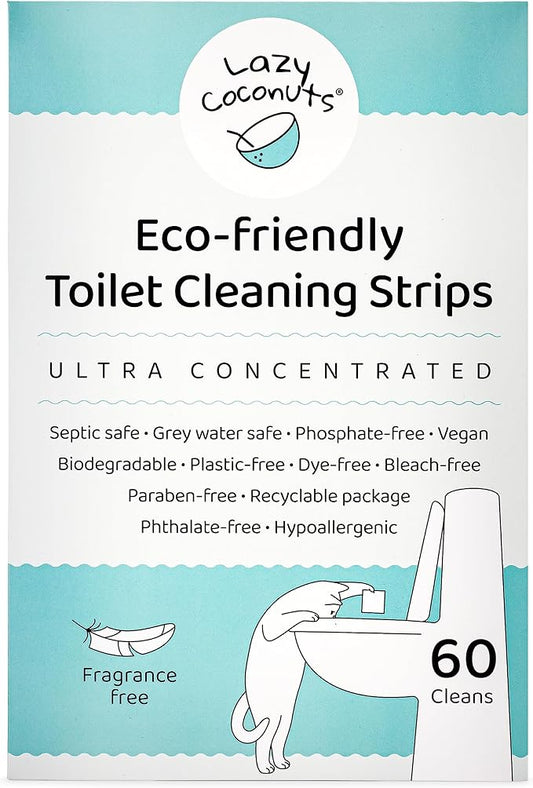 Lazy Coconuts Toilet Bowl Cleaner Strips - 60 Cleans, Plastic-free, Dye-free, With Lemon Essential Oil