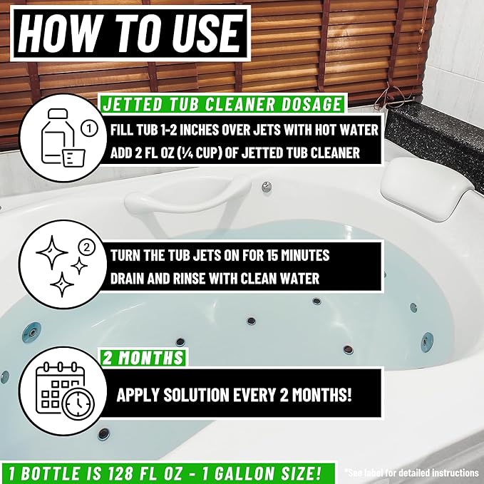 Jetted Tub Cleaner for Whirlpool & Jacuzzi Baths – Deep Jet Line & Pipe Flush Formula Removes Yuck, Buildup & Residue – Heavy Duty Bathtub Jet Cleaner for Acrylic & Fiberglass Tubs – Made in USA