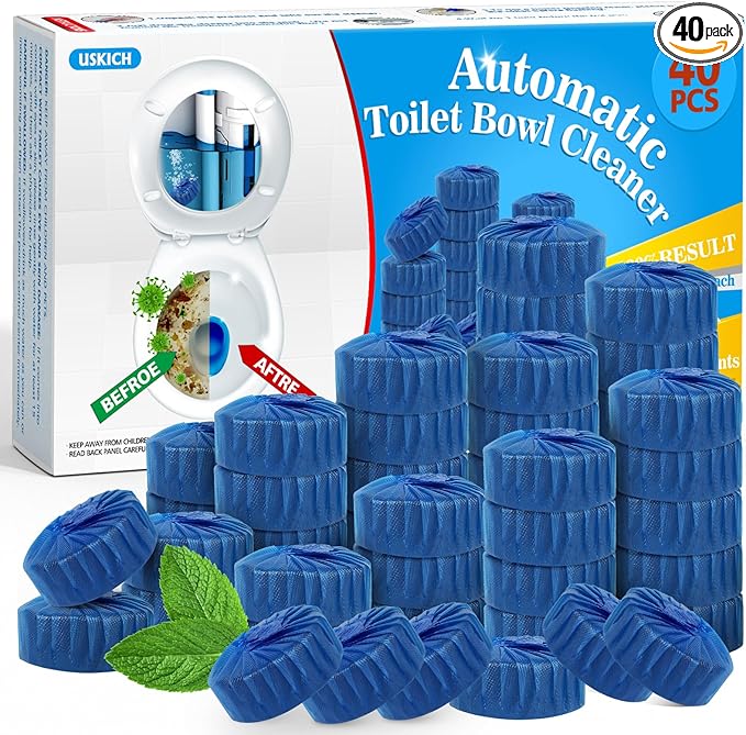 USKICH 40 Pack Toilet Bowl Cleaner Tablets,Blue Automatic Toilet Tank Cleaners, Long-Lasting Household Toilet Cleaners,Toilet flush Cleaning & Deodorizer