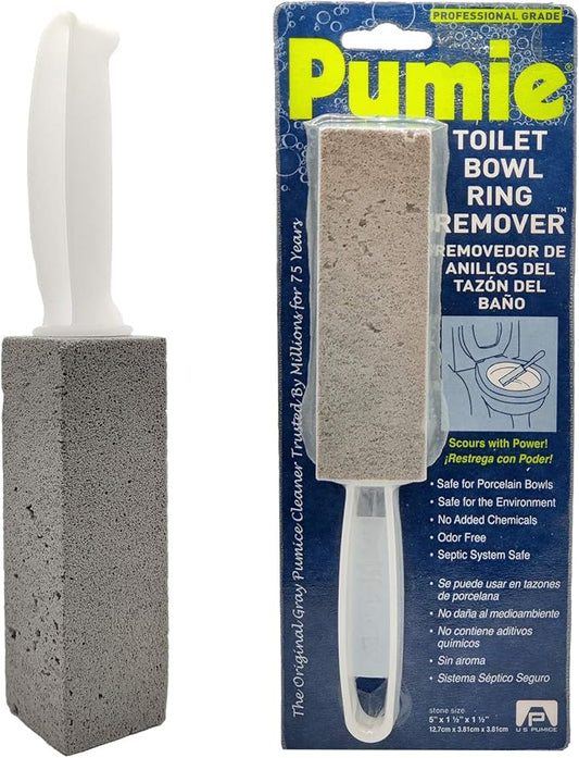 PUMIE Pumice Stone Toilet Bowl Cleaner (1-Pack) - Heavy Duty Scouring Stick for Toilet - Pumice Stone for Cleaning Rings, Bowls, Hard Water Stains, Lime, Rust, Sink - Includes Handle for Easy Use