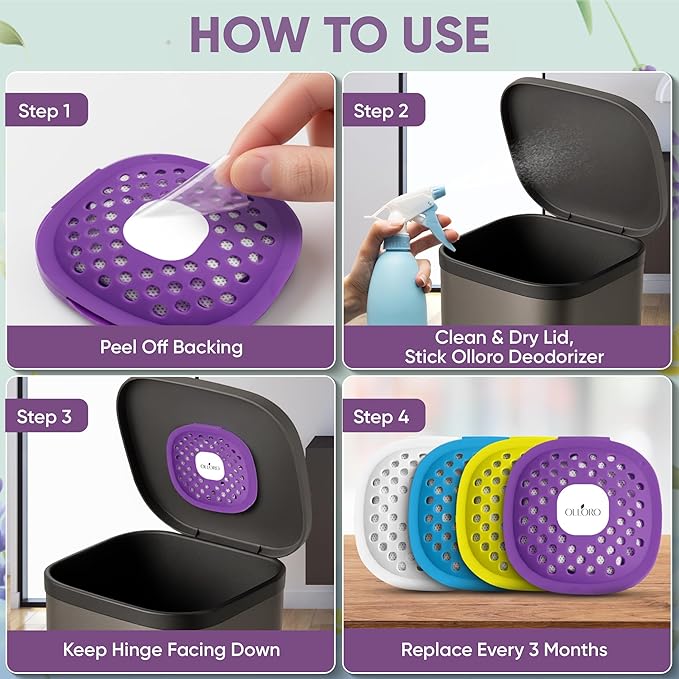 Trash Can Deodorizer & Odor Eliminator – Activated Charcoal Stick-On Odor Absorber for Garbage Cans, Diaper Pails & Closets – 4 Scents Variety Pack = Up to 12 Months Freshness