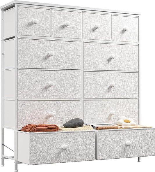 Dresser for Bedroom Drawer Organizer Storage Drawers, Fabric Dressers & Chests of Drawers, Sturdy Metal Frame, Wood Top, Entryway, Bedroom Furniture (White)
