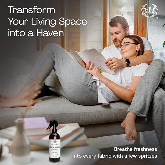 Muse Apothecary Linen Ritual - Aromatic, Soothing, and Relaxing Linen Mist, Laundry and Fabric Spray - Infused with Aromatherapy Essential Oils - 4 oz, Tonka Bean + Amber + Warm Cedarwood