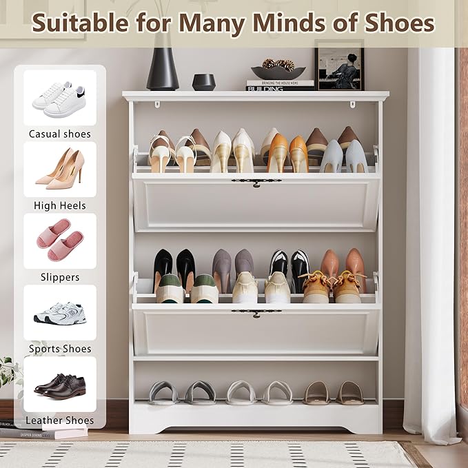 Shoe Cabinet for Entryway, Slim Shoe Storage Cabinet with Adjustable Shelves, Wooden Rack and Organizer for Small Spaces, Closet, Foyer, Hallway