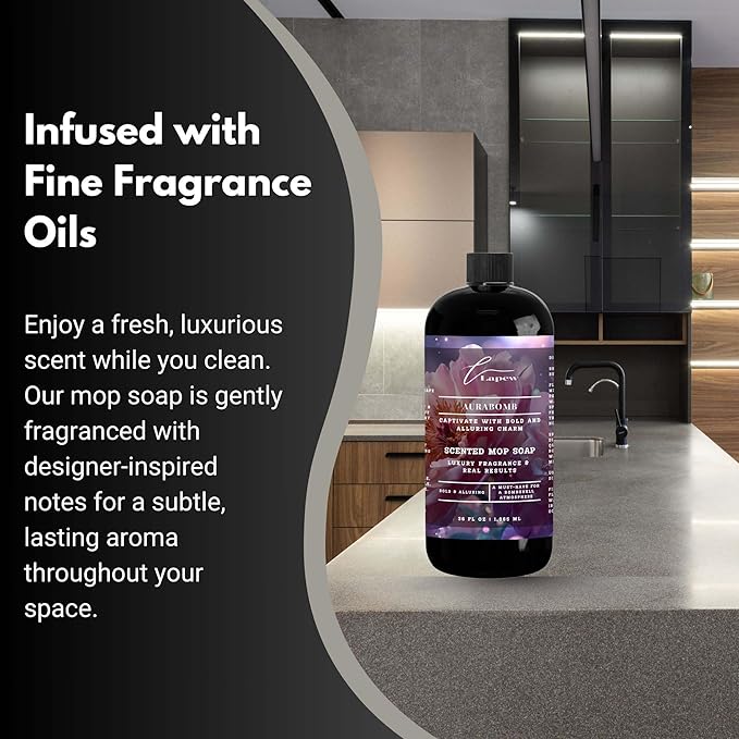 Luxury Floor Cleaner, Scented Mop Soap Concentrate | Hard Floor Cleaner for Tile, Vinyl, Laminate, LVP & Sealed Hardwood | Low-Foam, Streak-Free | 36 oz |Aurabomb