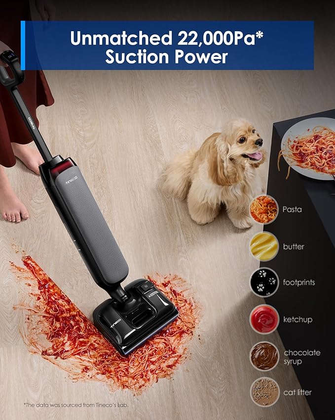 Tineco Wet Dry Vacuum Cleaner 22kPa Suction Floor Cleaner Mop, 50 Min Runtime, iLoop Smart Sensor, DualBlock Anti-Tangle Design, 185℉ Flashdry, Dual-Edge Cleaning, 180° Lay-Flat, Floor One S7 Artist