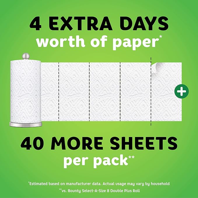 Bounty Quick Size Paper Towels, White, 8 Family Rolls = 20 Regular Rolls (Packaging May Vary)