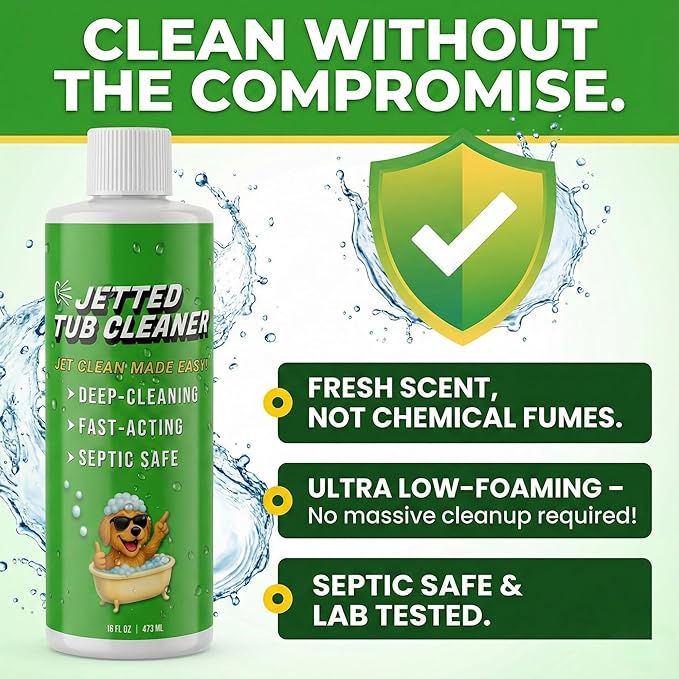 Jetted Tub Cleaner for Whirlpool & Jacuzzi Baths – Deep Jet Line & Pipe Flush Formula Removes Yuck, Buildup & Residue – Heavy Duty Bathtub Jet Cleaner for Acrylic & Fiberglass Tubs – Made in USA