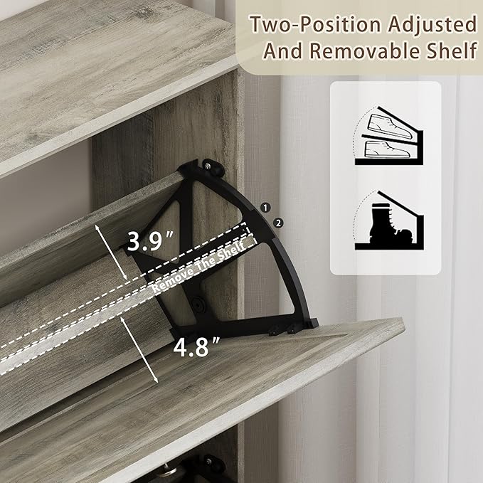 Shoe Cabinet for Entryway, Slim Shoe Storage Cabinet with Adjustable Shelves, Wooden Rack and Organizer for Small Spaces, Closet, Foyer, Hallway