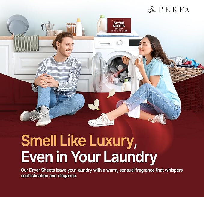 Dryer Sheets – Carat Rouge Scent | Ultra-Soft Essential Oil Dryer Sheet | Long-Lasting Fabric Sheet | 60 PCS Scented Laundry Sheets With Odor Neutralizing Technology by Perfa