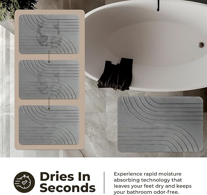 Stone Bath Mat, Diatomaceous Earth Non-Slip Stone Shower Mat - Quick Drying Absorbent Bath Mats for Bathroom - Elegant & Modern Design, Easy to Clean (23.5 x 15) - Graphite