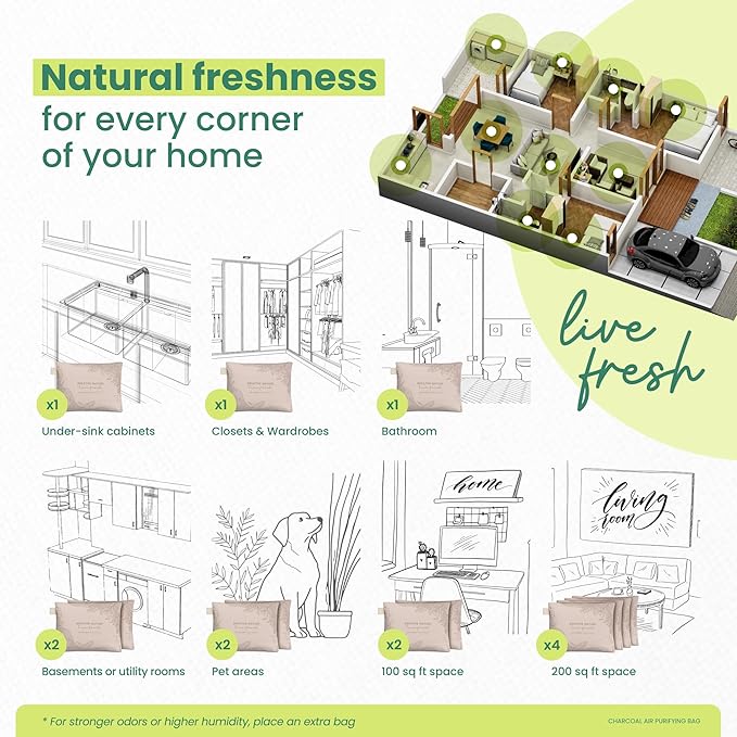 Roonin Activated Charcoal Odor Absorber - Mildew Smell Eliminator - Room Odor Eliminator Remover - Closet Freshener - Odor Neutralizer For Home - Bamboo Charcoal (2-pack)