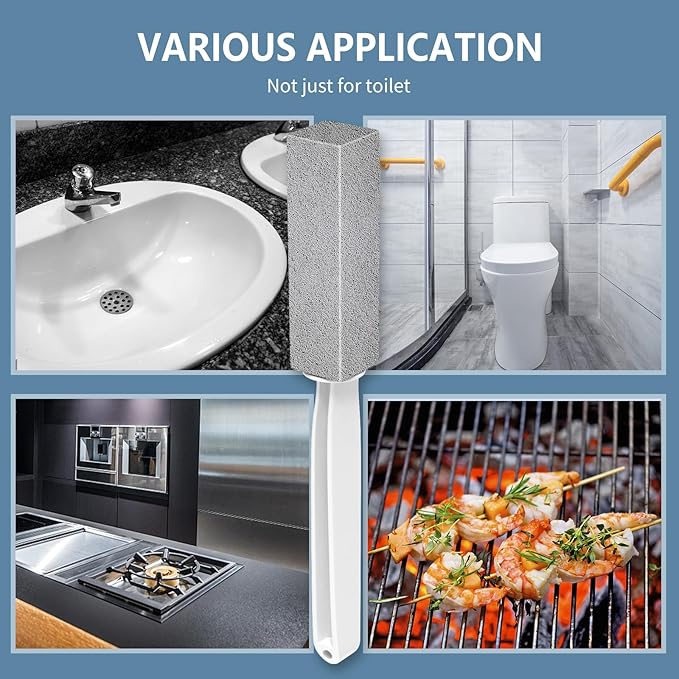 Toilet Bowl Cleaner Pumice Stone -Hard Water Stain Remover, Powerfully Removes Toilet Bowl Rings，Rust &Lime，Ideal for Toilet Brush/BBQ Grills/Sink/Pool/Bathroom【2Pack】 (Extra Long Handle)