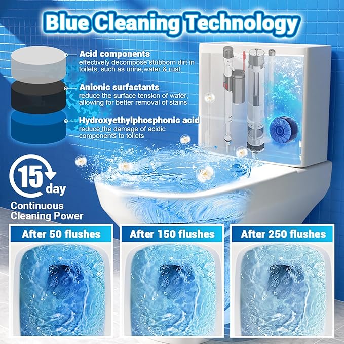 Toilet Bowl Cleaner 36 Pack, 24 Pcs Blue Toilet Bowl Tablets + 12 Pcs Tank Cleaner With Bleach, Long-Lasting Bathroom Toilet Tank Cleaner & Deodorizer, Fresh Scent(36pack,Blue)