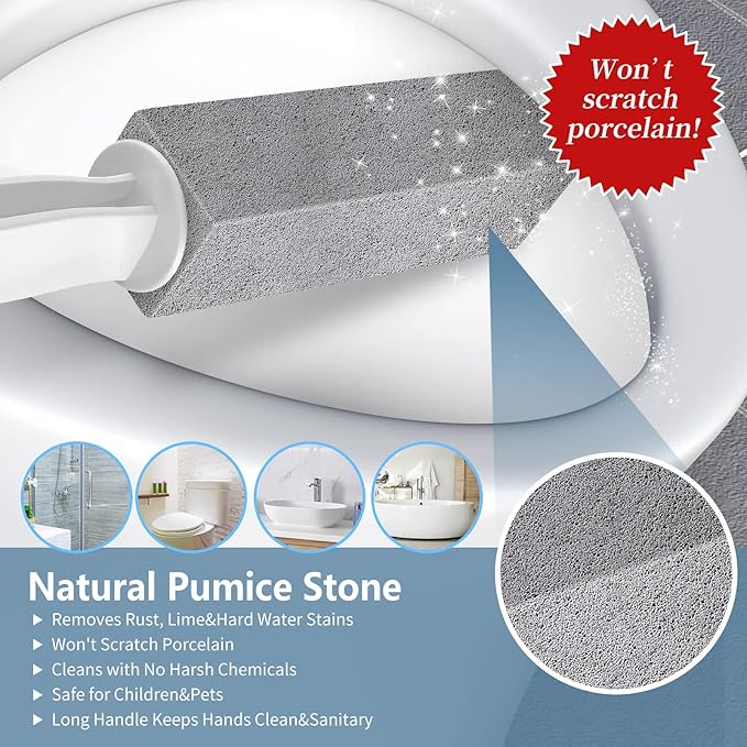 Toilet Bowl Cleaner Pumice Stone -Hard Water Stain Remover with Ergonomic Handle, Powerfully Removes Toilet Bowl Rings，Rust &Lime，Ideal for Toilet Brush/BBQ Grills/Sink/Pool/Bathroom【2Pack】