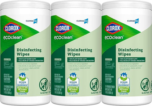 CloroxPro Clorox EcoClean Disinfecting Wipes, 75 Count, Pack of 3