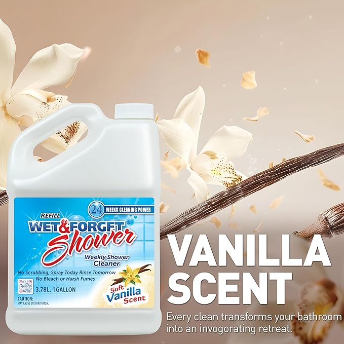 Wet & Forget Shower Cleaner Multi-Surface Weekly No Scrub, Bleach-Free Formula Vanilla Scent, 128.00 Fl Oz (Pack of 1)