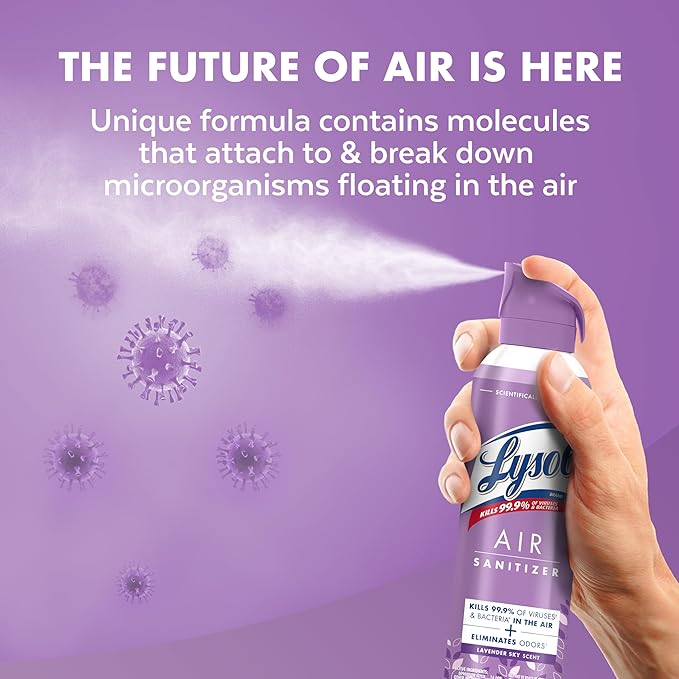 Lysol Air Sanitizer Spray with Odor Eliminator - Lavender Sky Scent - 10 oz Bottle (296 ml) - Pack of 3 - Sanitizing Air Freshener Alternative - Home, Bathroom, Kitchen - Kills Airborne Bacteria