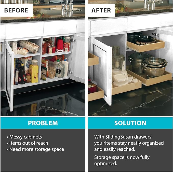 SlidingSusan Pull Out Drawer Organizer for Cabinets, Gliding Soft Close Shelves for Kitchen, Pantry, Bathroom, & Storage Organization, Hard Rock with MDF Core, 14 Inch Wide x 21 Inch Deep
