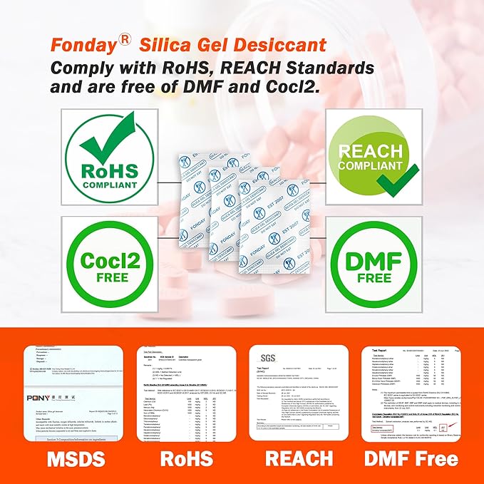 2g x 1000 Packs Fonday Food Grade Silica Gel Desiccants Packs Moisture Absorbers Dehumidifier for Food Storage, Electronics, 3D Filament & Safes