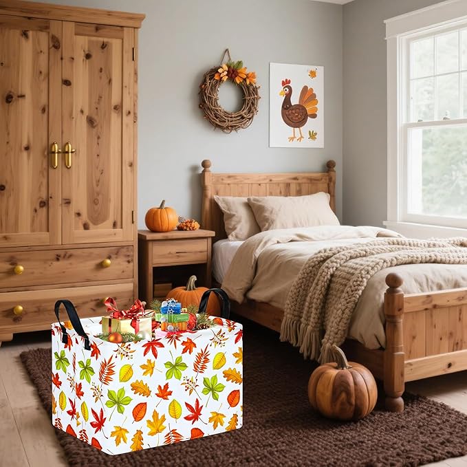 Thanksgiving Storage Basket Pumpkin Fall Storage Bin Family Gathering Gifts Basket Waterproof Toy Box Collapsible Clothes Organizer Nursery Bin for Bedroom Home Dorm