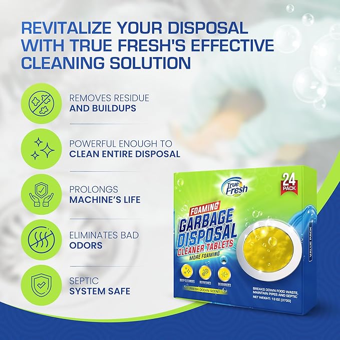 True Fresh 24 toilet Bowl Cleaner & 24 Garbage Disposal Cleaner Tablets, Ultimate Cleaning Tablets combo that Eliminates Odors, septic safe- 12 Month Supply
