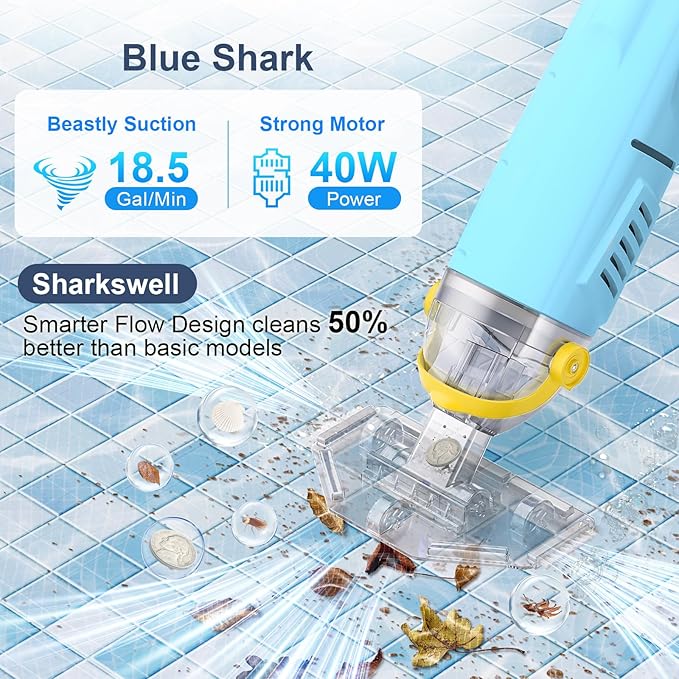 (2025 Upgraded) Cordless Pool Vacuum with Telescopic Pole, 60 Min Powerful Suction & Transparent Head, Rechargeable Handheld Cleaner for Above Ground Pools, Inground Pools, Hot Tubs and Spa