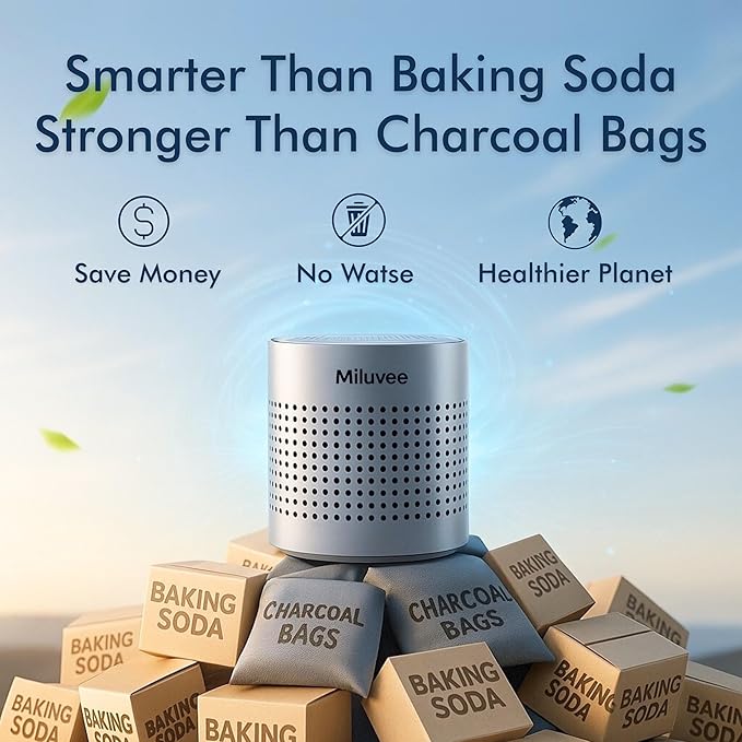 Premium Refrigerator Deodorizer, 10-Year Reusable Odor Eliminator for Car, Closet, Fridge, Shoe, Basement | No Power, No Refill, No Scent Air Purifier, Outperforms Baking Soda Charcoal Bags