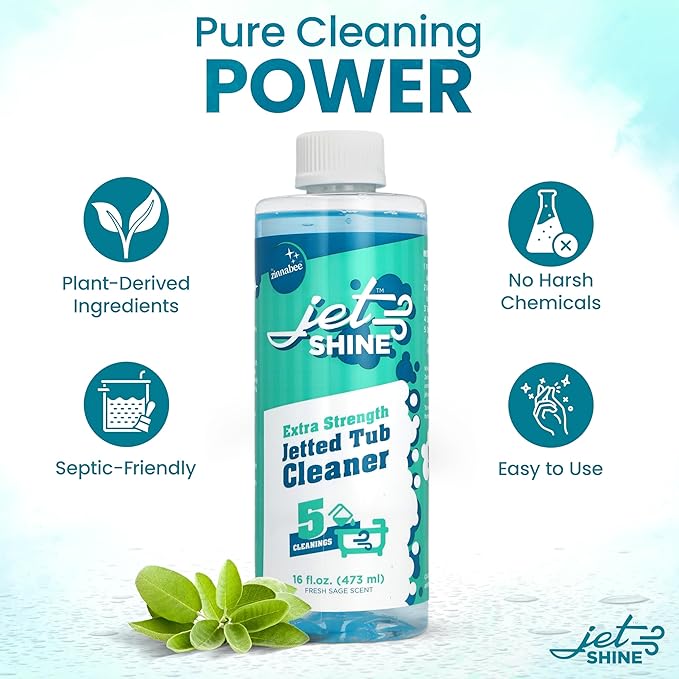 Jetted Tub Cleaner for Jacuzzi, Bathtubs, Whirlpools - Pack of 2, 16oz Sage Scented Jacuzzi Tub Cleaner to Help Clean Dirt and Soap Buildup, 5 Cleanings per Bottle