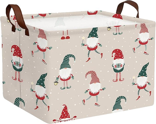 Large Christmas Gifts Empty Baskets Kids Collapsible Holiday Storage Bin with Handle (Dance Gnome)