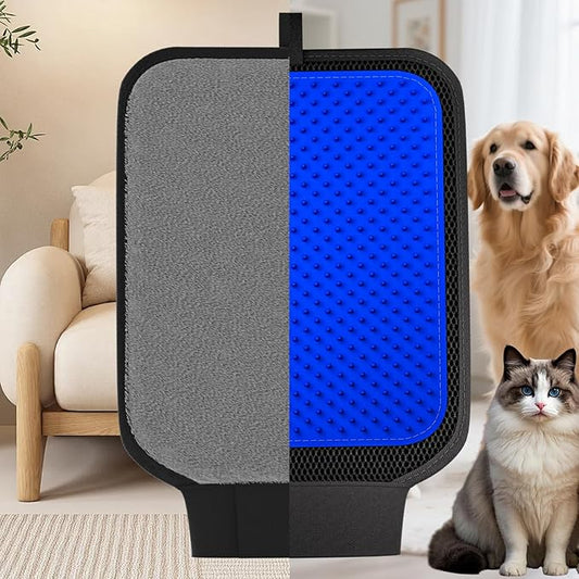 2 in 1 Pet Hair Removal Glove, Upgraded Pet Hair Remover Tool with Wrist Strap, Gentle Shedding Silicone Brushes for Dogs & Cats, Efficient Pet Hair Gloves for Couch Carpet Clothing (Blue)