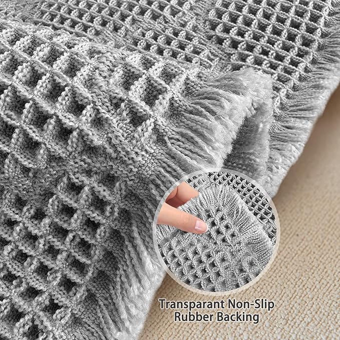 ZALL Waffle Bath Mat,Super Absorbent Non Slip Bathroom Rug,Grey 24x36inch,Geometric Diamond Machine Washable Ultra Soft Floor Mats Gray