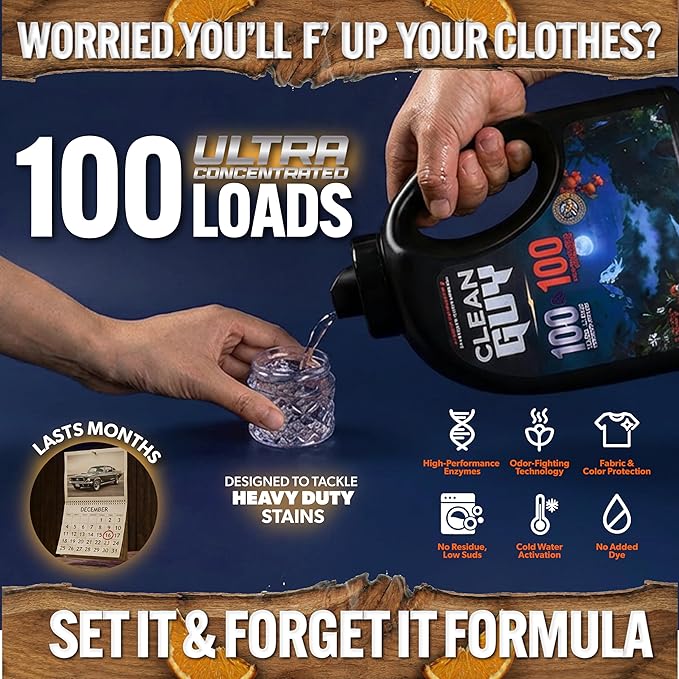 Clean Guy Laundry Detergent with Dryer Sheets | Citrus & Sandalwood Scent, Energizing Freshness, Deep Clean Technology, Soft & Fresh Clothes - Citrus & Sandalwood (100 Loads PLUS 100 Dryer Sheets)