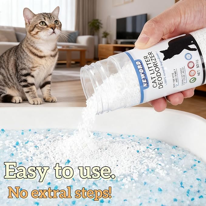 NEWORD Crystals Cat Litter, 0.66 LBS Odor Eliminator for Cat Litter Box, Keep Fresh & Odor-Free, Natural & Safe for Cats, Long-Lasting Odor Control, Extends Litter Life by 2X