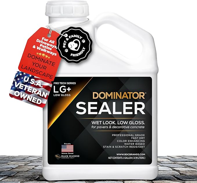 1 Gal. DOMINATOR LG+ Clear Acrylic Sealer | Low Gloss Paver Sealer | Wet Look, Color Enhancing | Professional Grade | Concrete Pavers and Decorative Concrete | Fast Dry | Driveway, Patio and Walkways