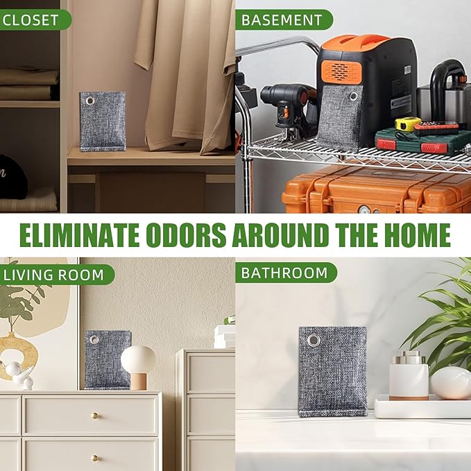 Activated Charcoal Odor Absorber 8 Pack, Natural Coconut Charcoal Air Purifying Bag for Strong Odor, Charcoal Bags Odor Absorber for Fresh Home Car Closet Smoke Room Musty Odor Eliminator Deodorizer