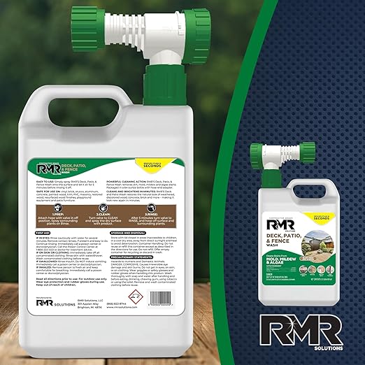 RMR Deck, Patio, & Fence Wash - Commercial-Grade Outdoor Stain Remover for Mold, Mildew, and Algae, 64 Ounce Bottle with Hose-End Adapter