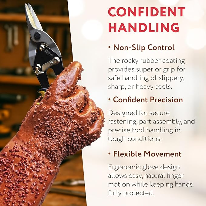 ABC PACK & SUPPLY Natural Rubber Coated PVC Gloves, Men's Size. Dark Red Waterproof Work Gloves for Men with a Rocky Finish