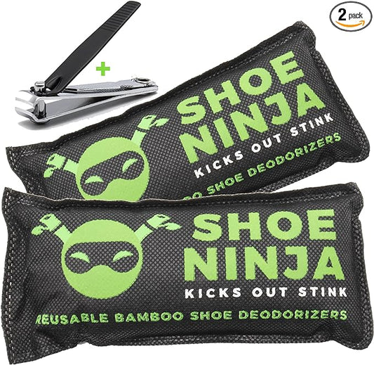 Shoe Deodorizer Inserts - Shoe Odor Eliminator - Activated Charcoal to Absorb Shoe Smell - Pack of 2 Shoe Smell Eliminator with Nail Clippers