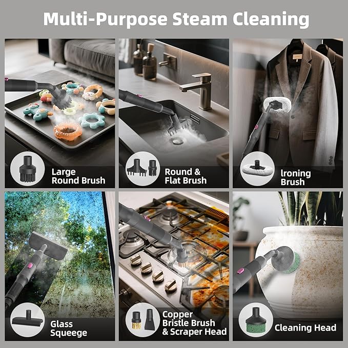 Steam Mop, 12-in-1 Powerful Handheld Steam Cleaner, 260°F Floor Steamer, 440ml Large Tank, 23FT Power Cord, Flexible Hose, 3-Level Control, Multi-Purpose for Hardwood, Tile, Grout, Windows