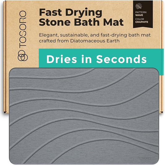 Stone Bath Mat, Diatomaceous Earth Non-Slip Stone Shower Mat - Quick Drying Absorbent Bath Mats for Bathroom - Elegant & Modern Design, Easy to Clean (23.5 x 15) - Graphite