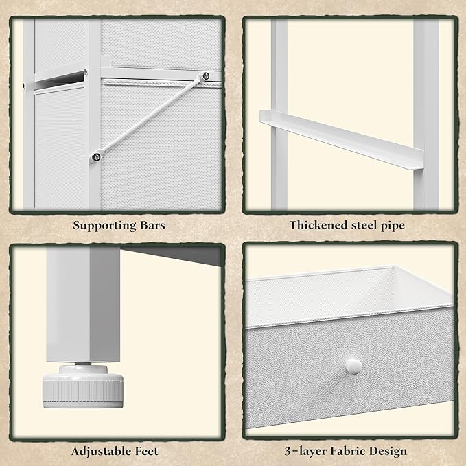 Dresser for Bedroom Drawer Organizer Storage Drawers, Fabric Dressers & Chests of Drawers, Sturdy Metal Frame, Wood Top, Entryway, Bedroom Furniture (White)