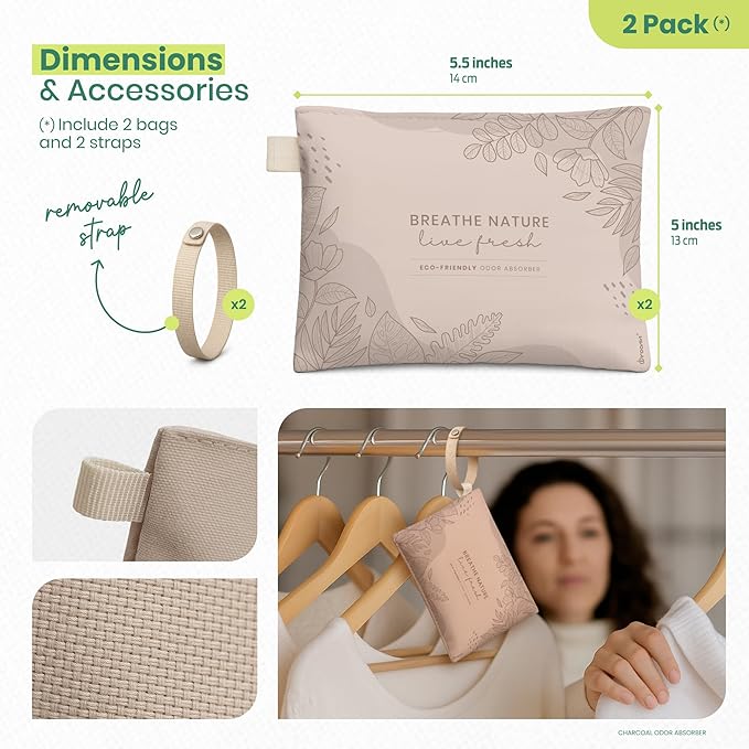 Roonin Activated Charcoal Odor Absorber - Mildew Smell Eliminator - Room Odor Eliminator Remover - Closet Freshener - Odor Neutralizer For Home - Bamboo Charcoal (2-pack)